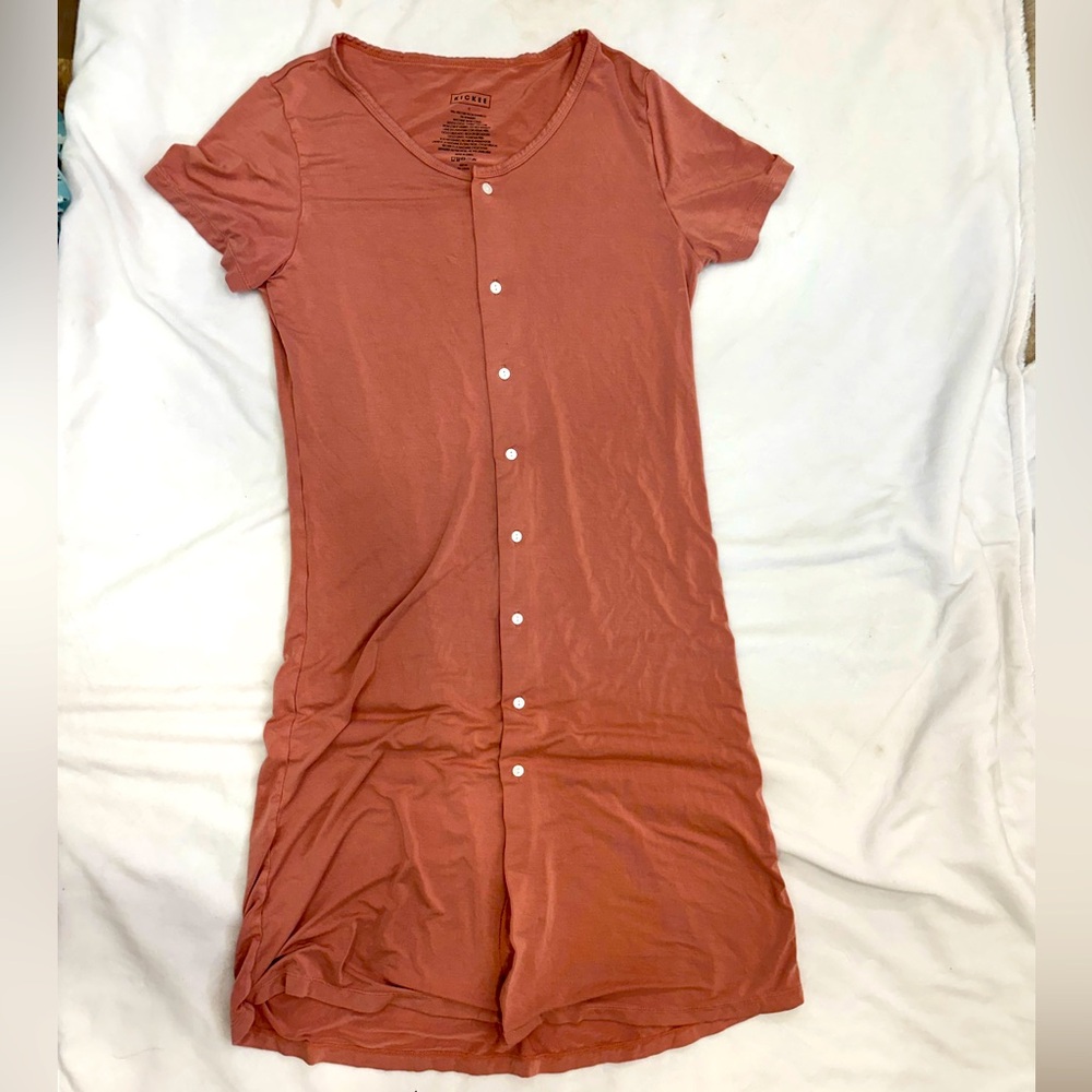 Rust Kickee Pants Button-Up Pajama Dress